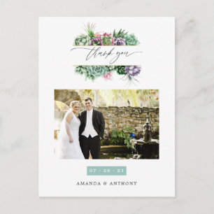 Aquarellfarben-Succulents Wedding-Foto Vielen Dank Postkarte