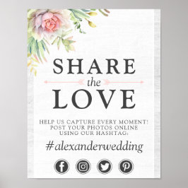 Aquarellfarben-Sukkulationen Hochzeitshashtag-Foto Poster