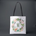 Aquarellfarben-Sukkulatur-Blumengranulat<br><div class="desc">Individuell gestaltbare Tasche mit Aquarellkissen und Kaktuskranz mit Blume Akzent Kranz. Diese blumenmonogramm Tottasche ist ein personalisiertes Geschenk.</div>