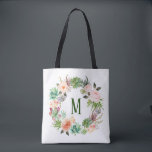 Aquarellfarben-Sukkulatur-Blumengranulat<br><div class="desc">Individuell gestaltbare Tasche mit Aquarellkissen und Kaktuskranz mit Blume Akzent Kranz. Diese blumenmonogramm Tottasche ist ein personalisiertes Geschenk.</div>