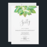 Aquarellfarben Sukkulent 60. Geburtstagsfeier Einl Einladung<br><div class="desc">Do Tell A Belle's botanische Einladung zum 60. Geburtstag umrahmt Ihre Veranstaltungsdetails mit einem Top-Boarder eines Aquarells. Ein passendes Grau schmückt die Rückseite Ihrer Einladung. Eine schicke und dennoch moderne Wahl für Ihre Geburtstagsfeier oder Ihr Gartenfest. Wörter können in 50., 70., 80., Cheers bis 60 Jahre oder was auch immer...</div>
