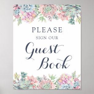 Aquarellfarben Sukkulente Blush Elegantes Gästebuc Poster