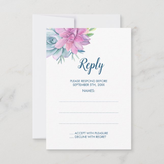 Aquarellfarben-Sukkulente Hochzeitskarten RSVP Karte (Vorderseite)