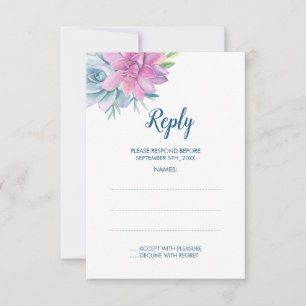 Aquarellfarben-Sukkulente Hochzeitskarten RSVP Karte