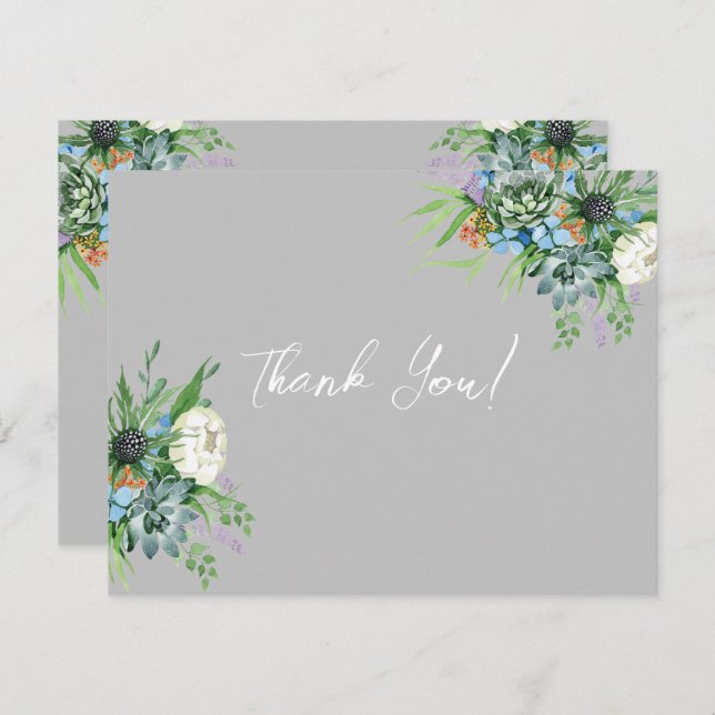 Aquarellfarben Sukkulentflora Bouquet Boho Wedding Dankeskarte (Vorne/Hinten)