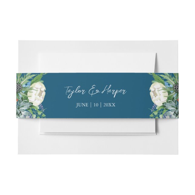 Aquarellfarben Sukkulentflora Bouquet Boho Wedding Einladungsbanderole (Vorderseite Beispiel)