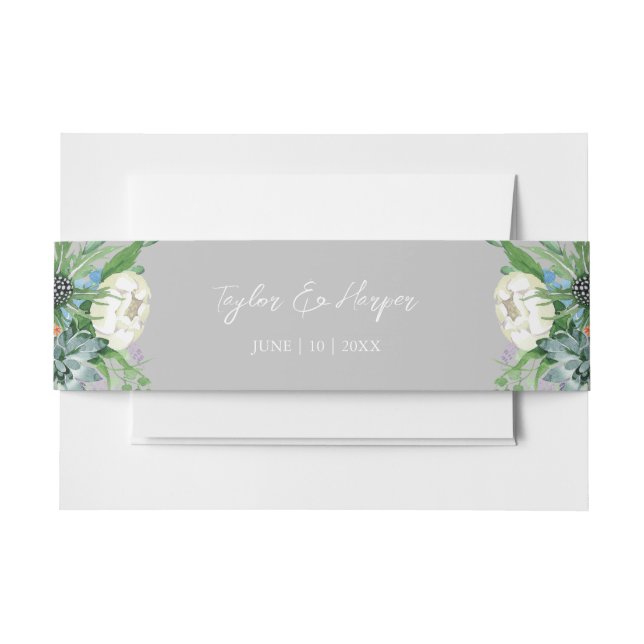 Aquarellfarben Sukkulentflora Bouquet Boho Wedding Einladungsbanderole (Vorderseite Beispiel)