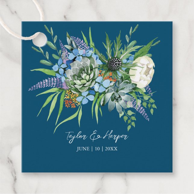 Aquarellfarben Sukkulentflora Bouquet Boho Wedding Geschenkanhänger (Vorderseite)