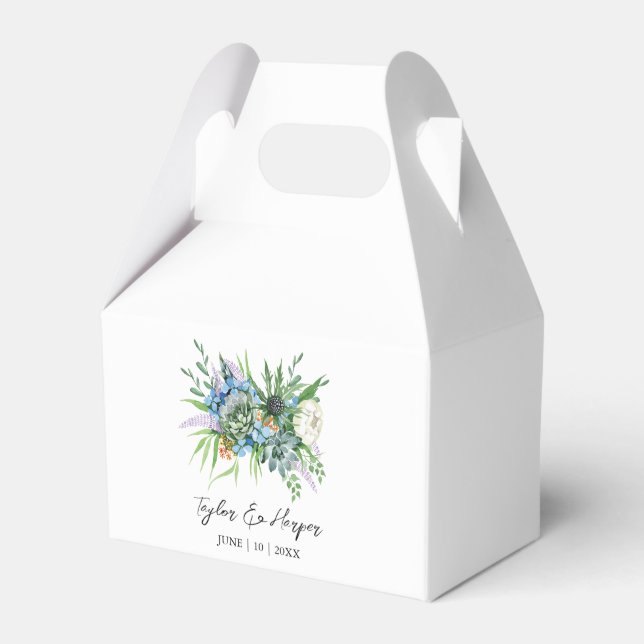 Aquarellfarben Sukkulentflora Bouquet Boho Wedding Geschenkschachtel (Vorderseite)