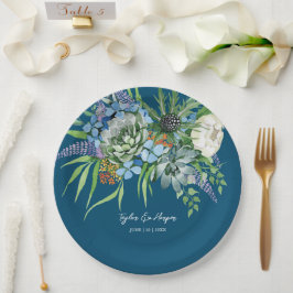 Aquarellfarben Sukkulentflora Bouquet Boho Wedding Pappteller