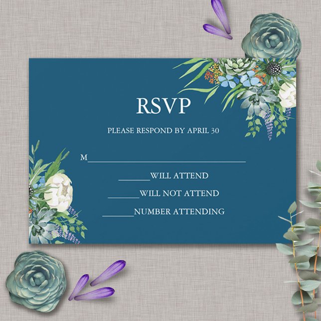 Aquarellfarben Sukkulentflora Bouquet Boho Wedding RSVP Karte (Von Creator hochgeladen)