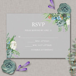 Aquarellfarben Sukkulentflora Bouquet Boho Wedding RSVP Karte