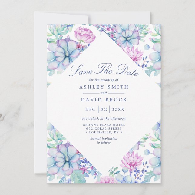 Aquarellfarben Sukkulturen Floral Boho Save the Da Date (Vorderseite)