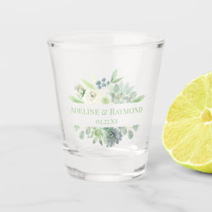 Aquarellfarben-Sukkulturen Weißes Blumenmonogramm Schnapsglas