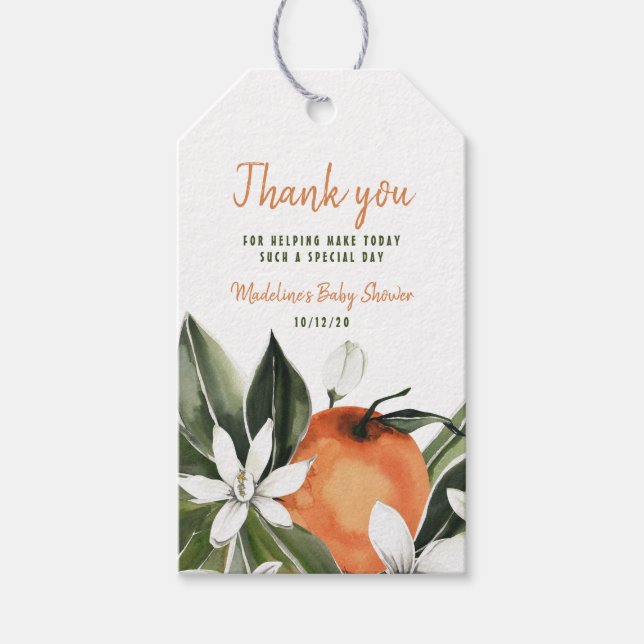 Aquarellfarben Süsse Orangenblüten Vielen Dank Geschenkanhänger (Vorderseite)