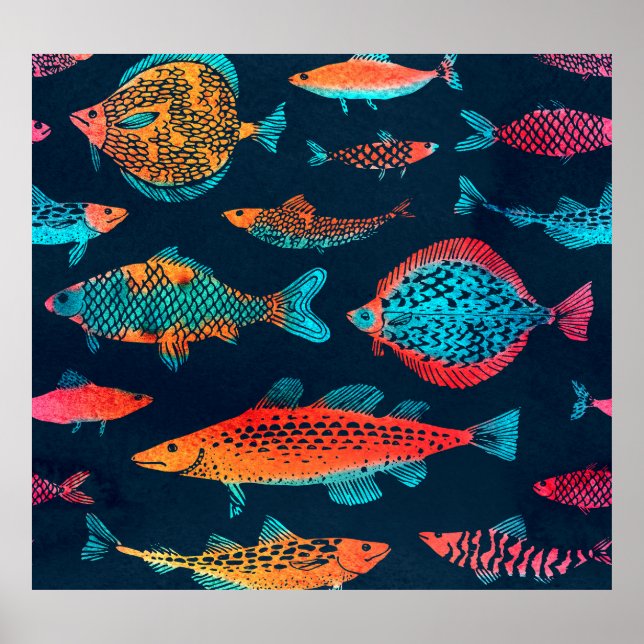 Aquarellfarben: Tief blau nahtlos Poster (Vorne)