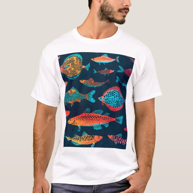 Aquarellfarben: Tief blau nahtlos T-Shirt (Vorderseite)