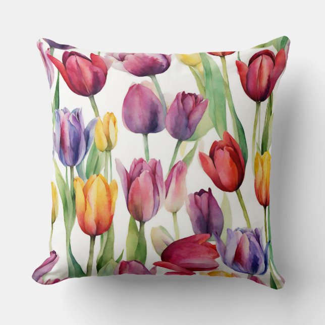 Aquarellfarben Tulip Blume Abstrakt Kissen (Vorderseite)