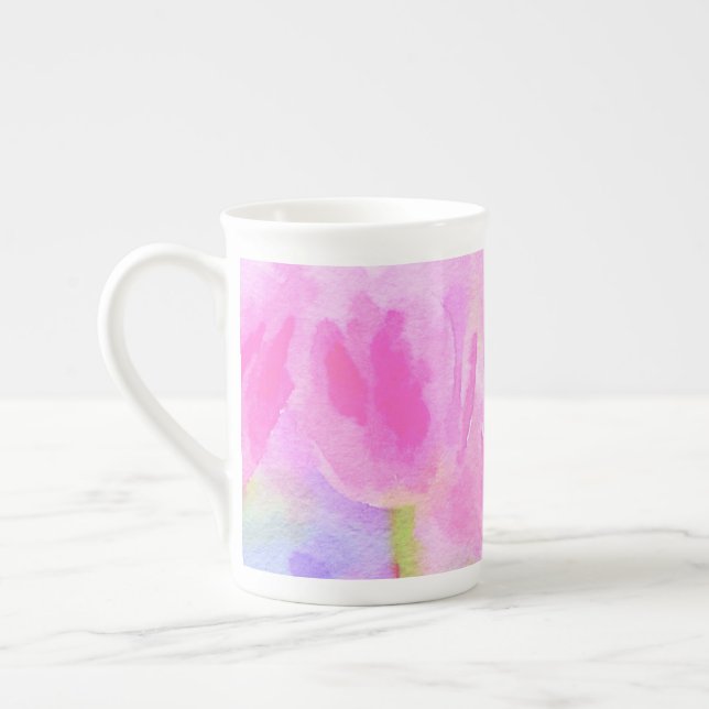 Aquarellfarben Tulips Knochen China Tasse (Links)