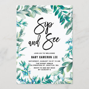 Aquarellfarben und Berries Wreath Sip and See Einladung