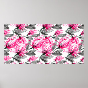 Aquarellfarben und farbige Abbildung der roten Blu Poster