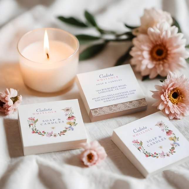 Aquarellfarben und Foliage Square Business Quadratische Visitenkarte (Watercolor Wildflowers & Foliage Square Business Square Business Card)