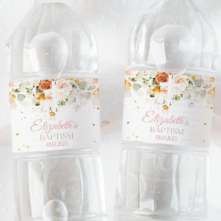 Aquarellfarben und goldfarbene religiöse Wasserzei Wasserflaschenetikett