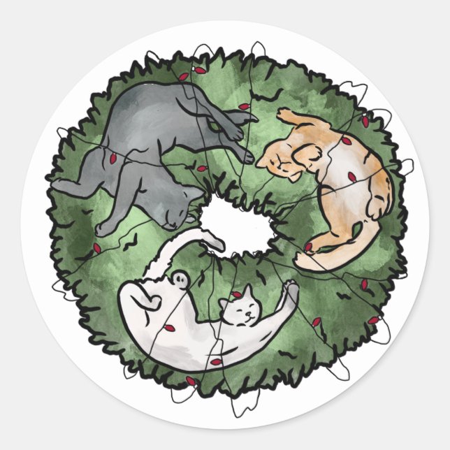 Aquarellfarben und grün Weihnachten Runder Aufkleber (Vorderseite)