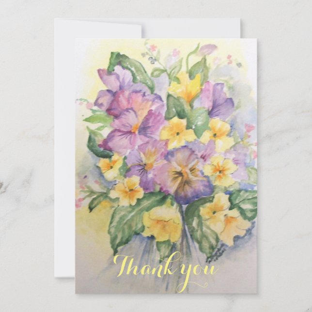 Aquarellfarben und hellgelbe Stiefmütterchen Dankeskarte (Vorderseite)