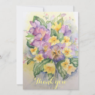 Aquarellfarben und hellgelbe Stiefmütterchen Dankeskarte