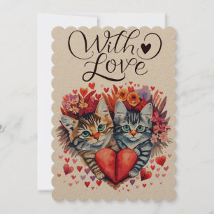 Aquarellfarben Valentine Katzen mit Liebe Feiertagskarte