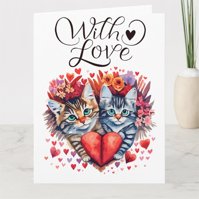 Aquarellfarben Valentine Katzen mit Liebe Karte (Vorderseite)