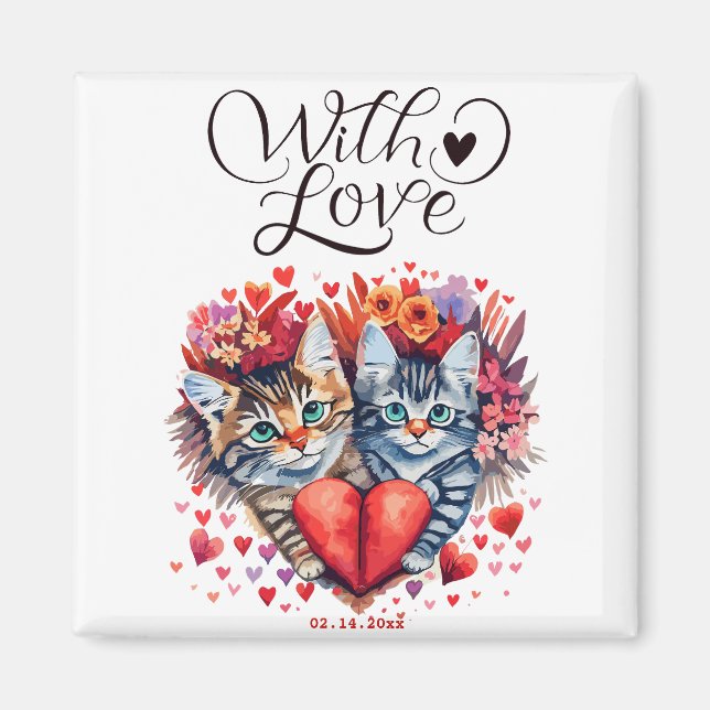 Aquarellfarben Valentine Katzen mit Liebe Magnet (Vorne)