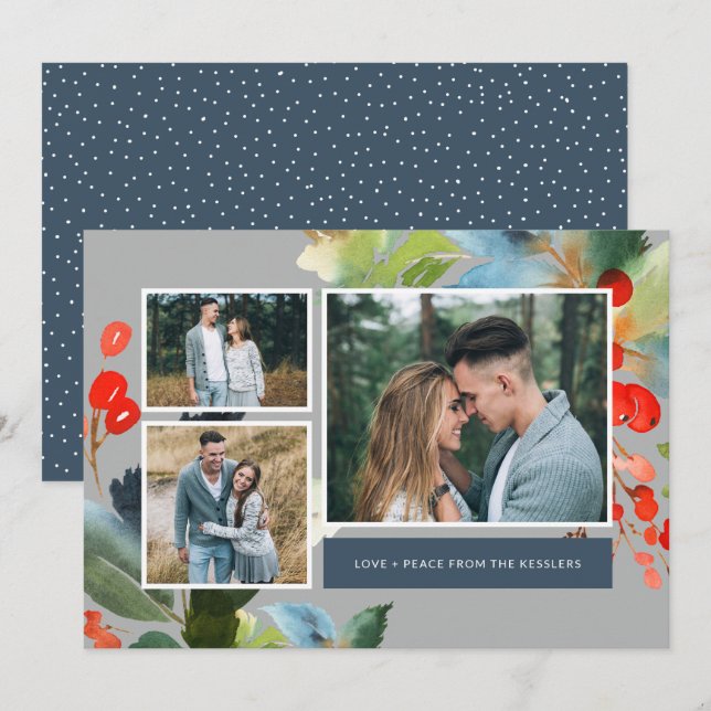 Aquarellfarben Weihnachten 3 FotoCollage | Grau (Vorne/Hinten)