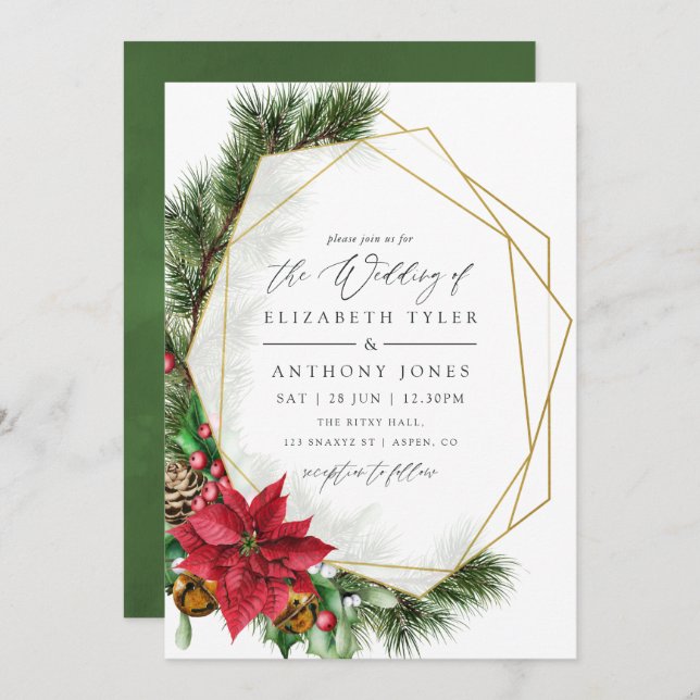 Aquarellfarben Weihnachtsgeometrische Hochzeit Einladung (Vorne/Hinten)