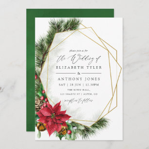 Aquarellfarben Weihnachtsgeometrische Hochzeit Einladung