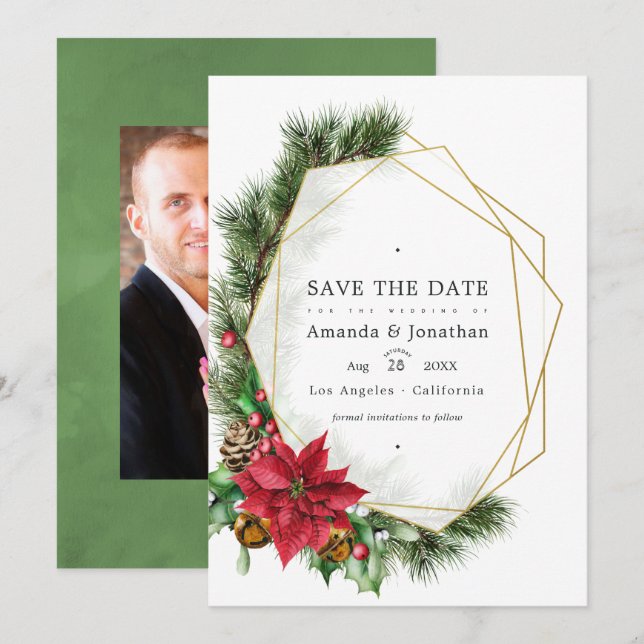 Aquarellfarben Weihnachtsgeometrische Hochzeit Save The Date (Vorne/Hinten)