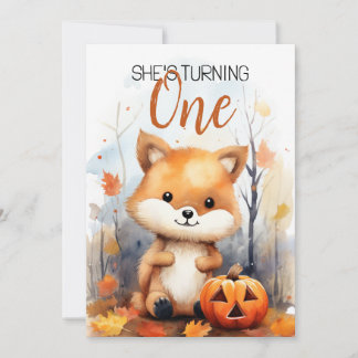 Aquarellfarben Weiß & Braun Happy Fox 1. Geburtsta Einladung