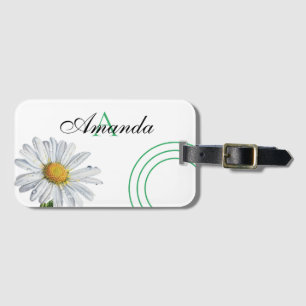 Aquarellfarben Weiß und Grün Daisy Chic Monogrammi Gepäckanhänger