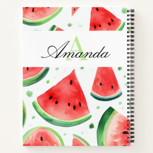 Aquarellfarben Weiß und Grüne Wassermelone Monogra Notizbuch