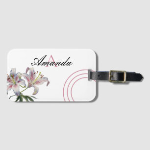 Aquarellfarben Weiß und Rosa Lily Chic Monogrammie Gepäckanhänger
