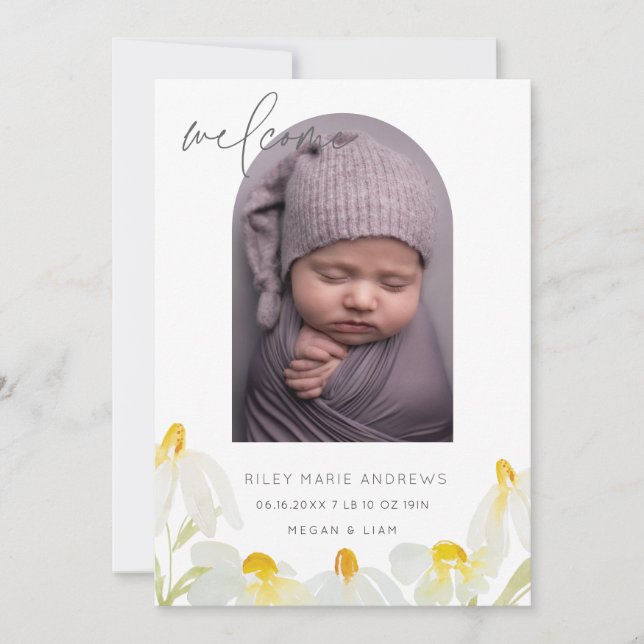 Aquarellfarben Wildblume daisy Kinderankündigung Ankündigung (Vorderseite)