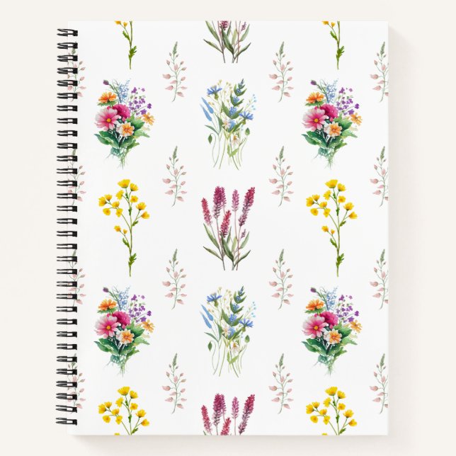 Aquarellfarben Wildblume Nahtloses Muster Notizbuch (Vorderseite)