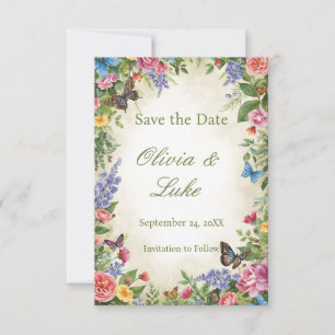 Aquarellfarben-Wildblume STD mit Schmetterlingen Save The Date