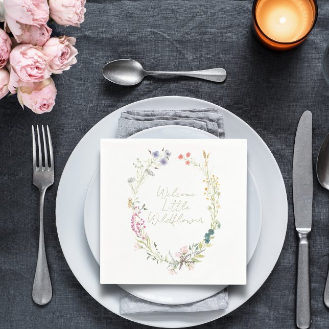 Aquarellfarben Wildblume Wreath Babydusche Napkin Serviette (Von Creator hochgeladen)