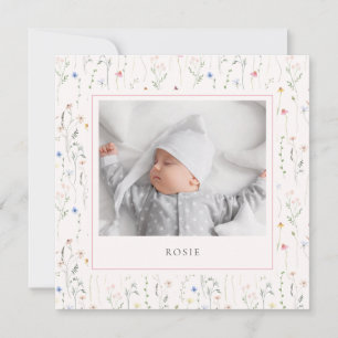 Aquarellfarben Wildblumen Baby Birth Ankündigung