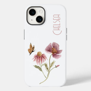 Aquarellfarben Wildblumen Blumenschmetterling Name Case-Mate iPhone 14 Hülle