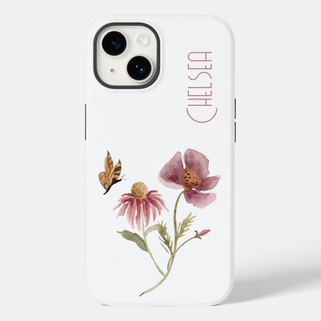Aquarellfarben Wildblumen Blumenschmetterling Name Case-Mate iPhone Hülle (Rückseite)