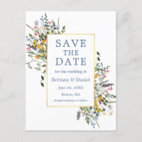 Aquarellfarben Wildblumen Dusty Blue Save the Date
