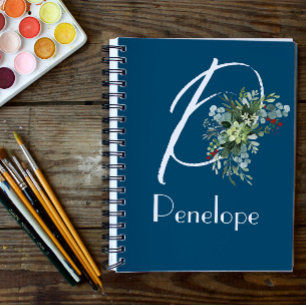 Aquarellfarben-Wildblumen Eukalyptus-Urblau Notizblock